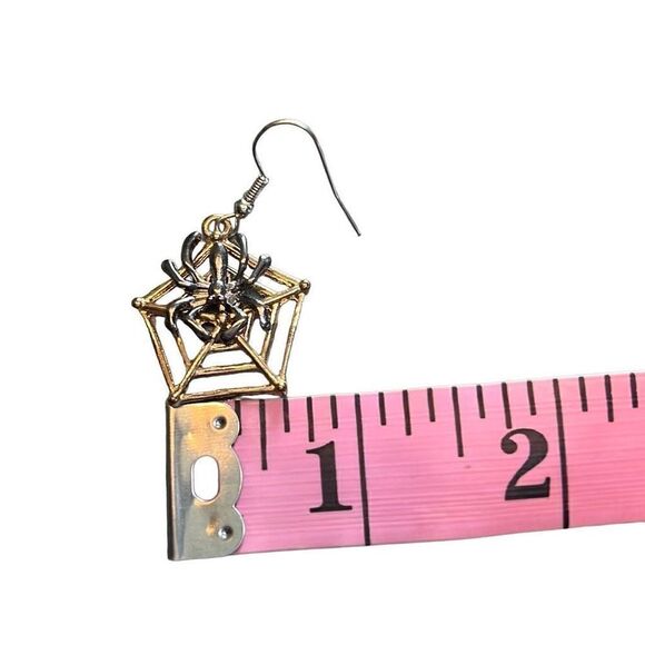 Women's Punk Halloween Spider Web Dangle Drop Hook Earrings Gold-Tone - Picture 4 of 5